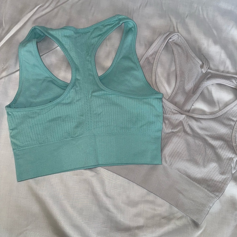 Amazon Racerback Sports Bras - Teal and Light Gray